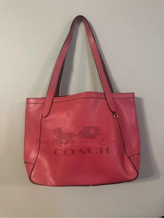 COACH Red Leather Tote Bag with Signature Coach Logo