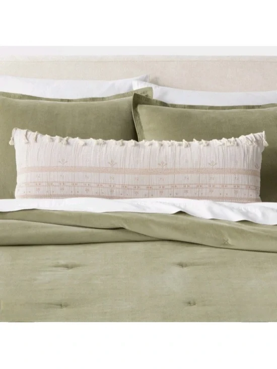 Threshold 14” x 36” Traditional Embroidered Oblong Pillow Ivory