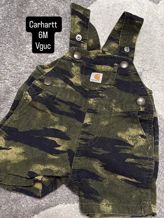 Carhartt Olive and Black Camo Short Overalls - Baby
