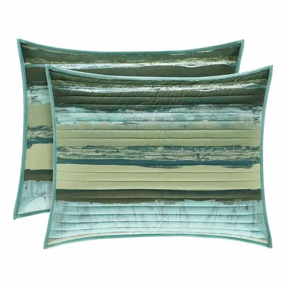 Five Queens Court Forest Cameron Watercolor Stripe Quilted Pillow Sham Green,