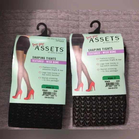 Lot of 2 Assets by Sara Blakely Black Wishbone Textured Shaping Tights