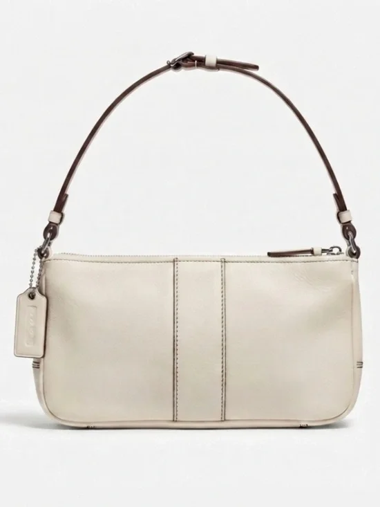 2003 Vintage Coach White Leather Shoulder Bag / Small Tote with Contrast Trim
