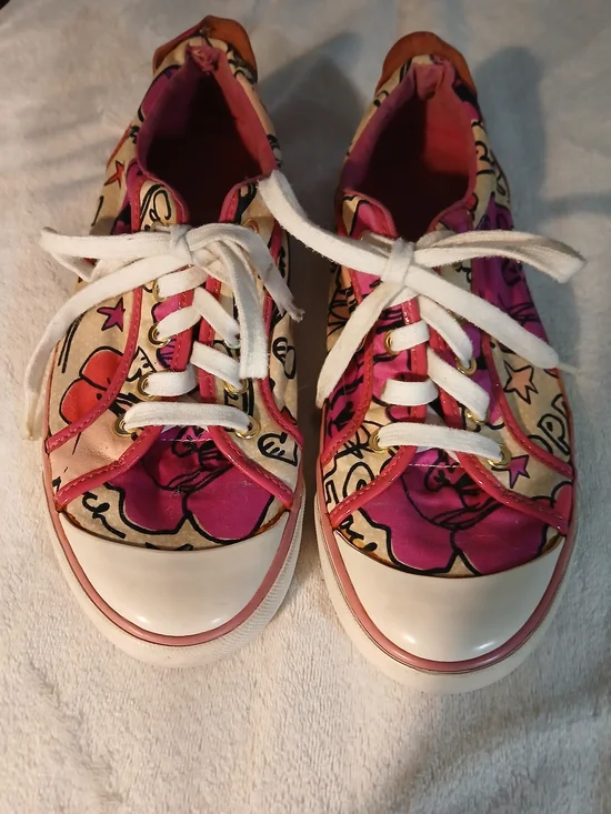 Coach Pink Graphic Lace-Up Sneakers with Cream Accents
