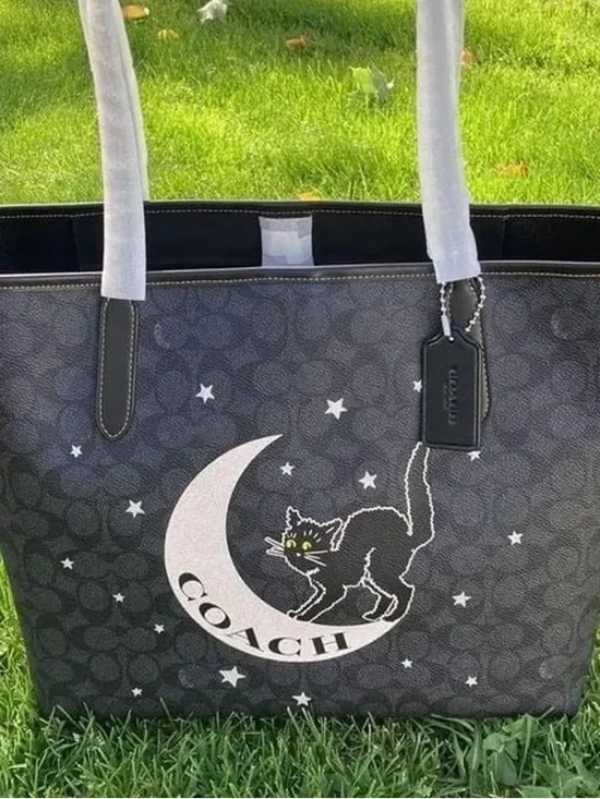 Coach Black Canvas Moon & Cat Tote
