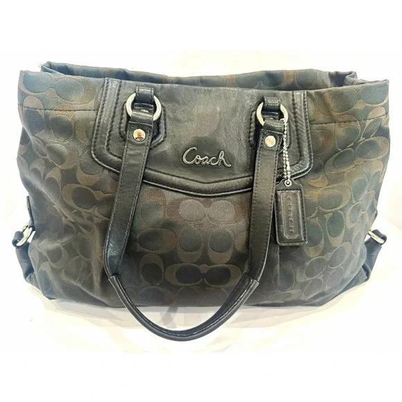 Coach Ashley F19244 Black Signature C Jacquard Leather Carryall Shoulder Bag