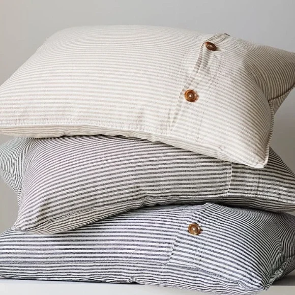Pottery Barn Wheaton Charcoal Gray Striped Full/Queen Linen Sham Set of 2