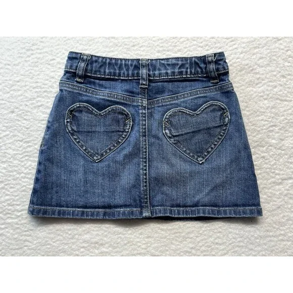 Mini Boden Skirt Girls 6-7Y Blue Denim A-Line Heart Pockets Preppy Kidcore Y2K