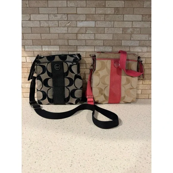 Coach Signature Stripe Crossbody Purse canvas bundle lot