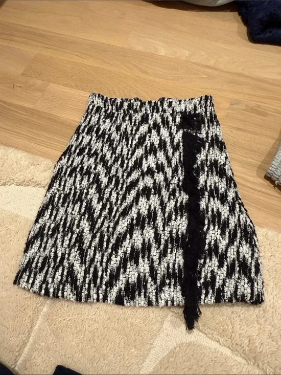 Miss Me Black and White Textured Fringe A-Line Skirt