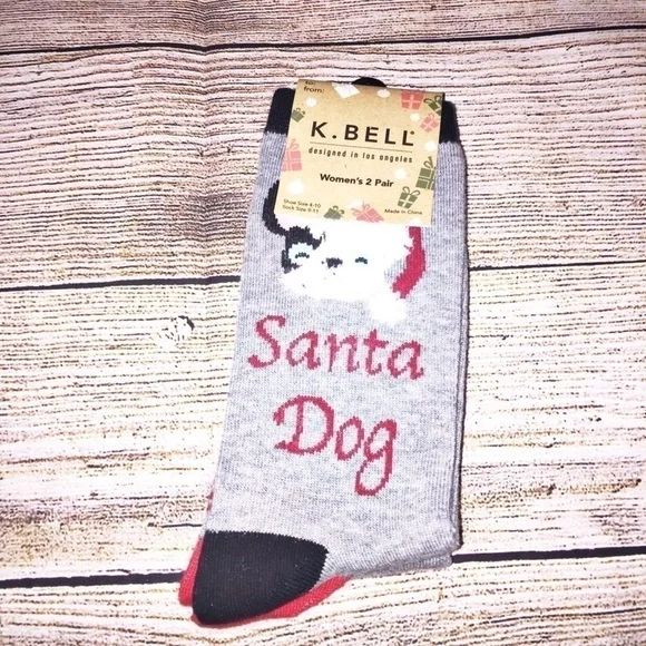 NWT 2Pack Christmas Socks Santa Dog OS