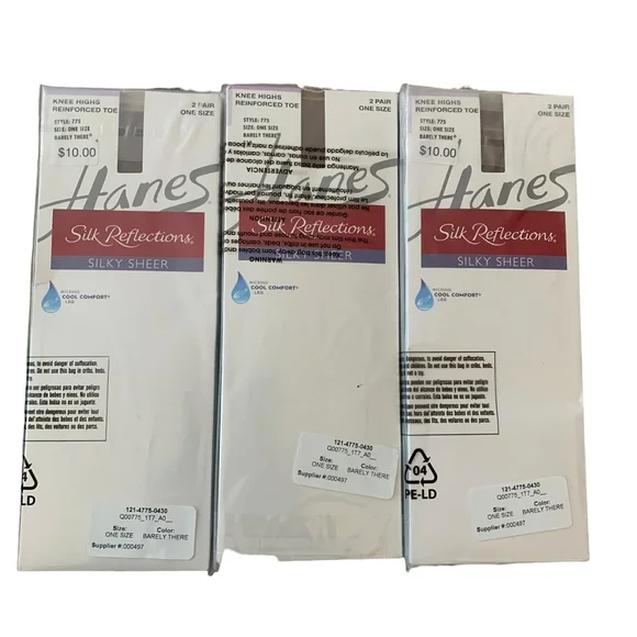 ​Hanes Silk Reflections 3-Pack Knee Highs Barely There Sheer Minimalist Business