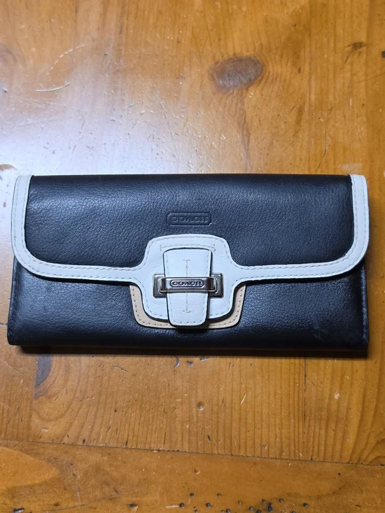 Coach Black Leather Wallet with White Trim