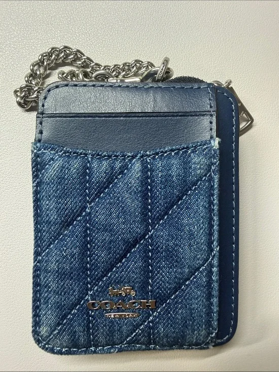 COACH Quilted Denim Card Case with Chain - Blue