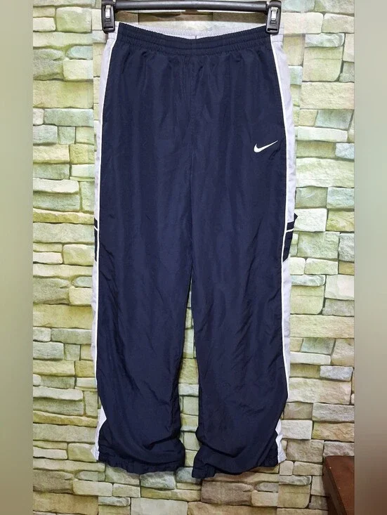 Vintage Nylon Nike Boys Youth XL Navy Track Pants White Side Stripes