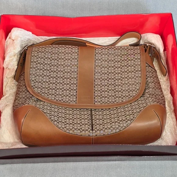 Coach Messenger Bag Womens Large Khaki Ginger Signature Jacquard 05706 Vintage
