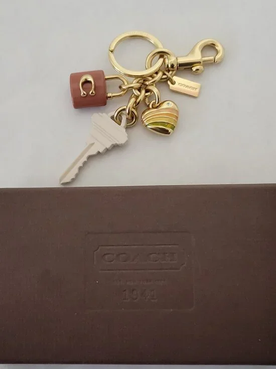 Coach Bag Charm Keychain Gold Pink White Key & Charms CP891