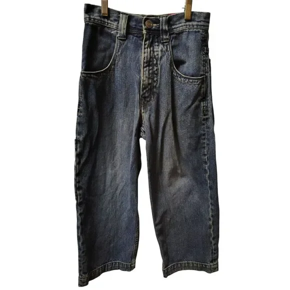 VTG JNCO Y2K 90's Jeans Kids Size 8 Shield‎ Crest Logo Medium Wash Denim Jeans