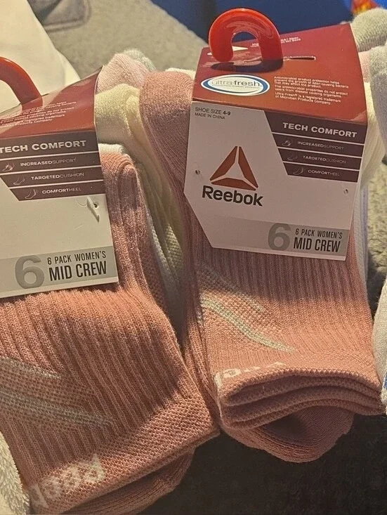 3 Packages Reebok Women’s Mid Crew Socks Size 4-9 - Multi Colors (6-Pack)