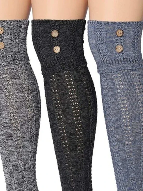 Womens Boot Socks Tipi Toe Socks 3 Pair Over the Knee Button Sock Size 9-11 NWT