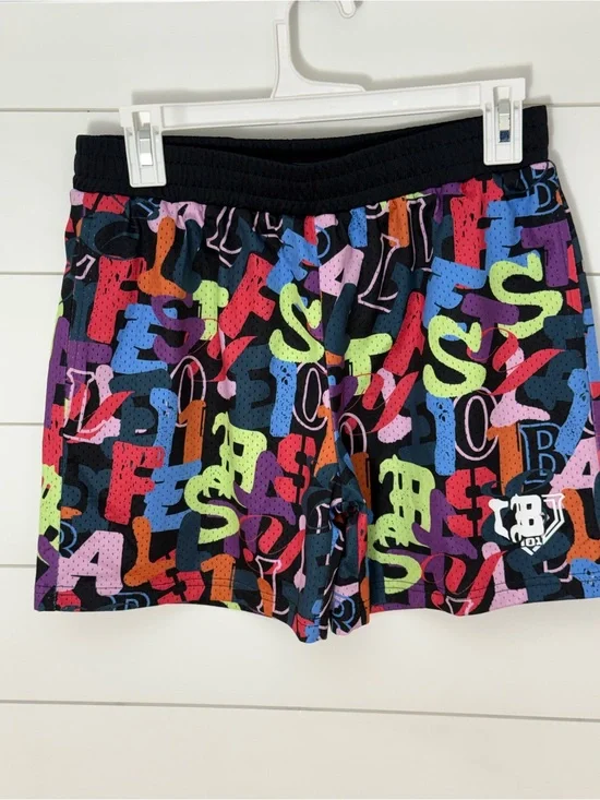 Kids Black Multicolor Graphic Athletic Shorts