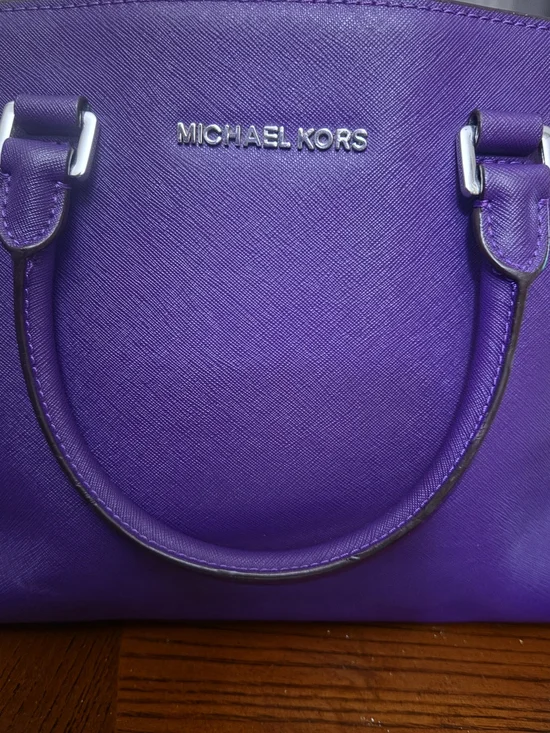 Michael Kors Purple Saffiano Leather Satchel with Silver Hardware