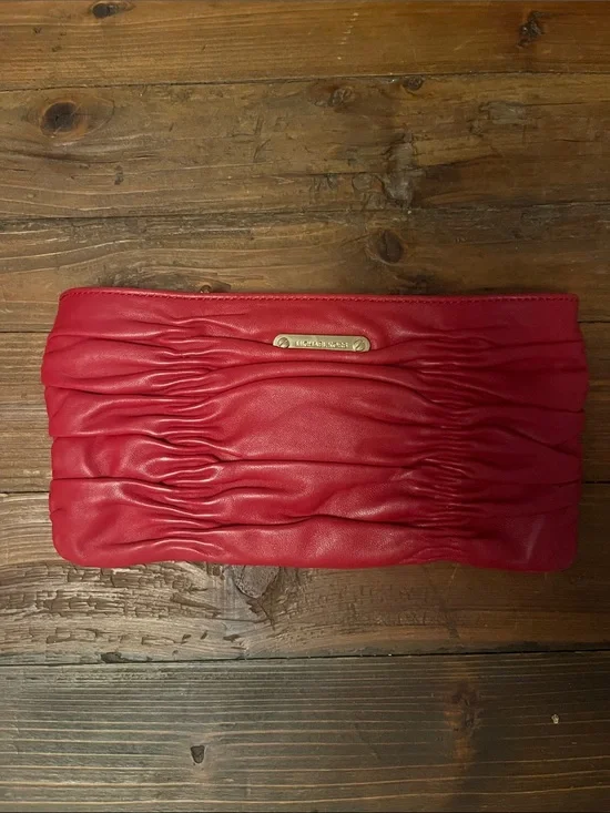 Michael Kors Red Ruched Leather Wristlet Clutch