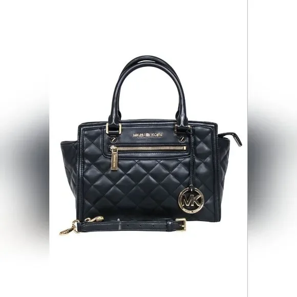Michael Kors Quilted Selma Convertible Black Satchel Laptop Tote Bag