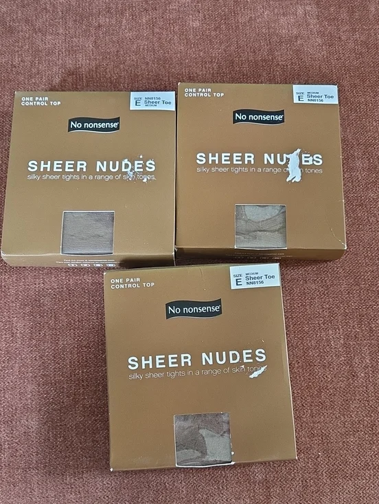 3 Pairs No Nobsense Control Top SHEER NUDES Silky Sheer Tights Med NN8155 Size E