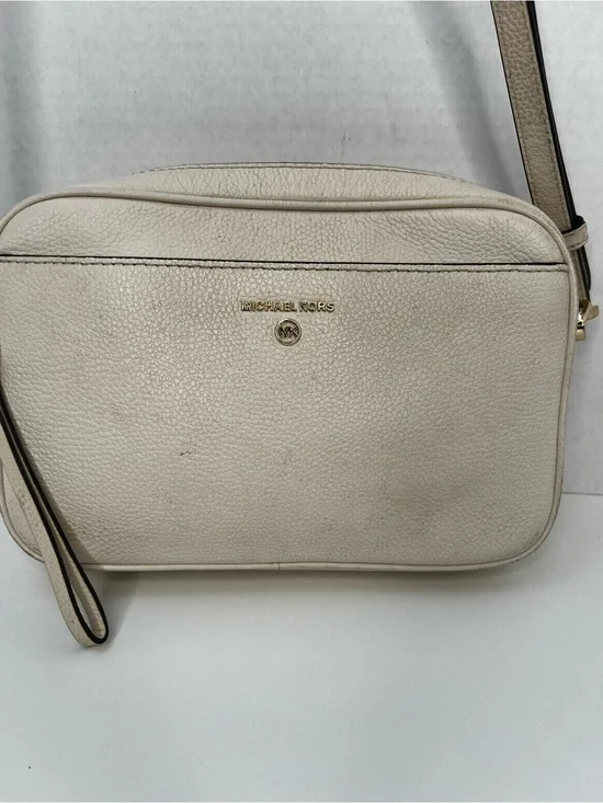 Michael Kors Ivory Pebbled Leather Crossbody with Gold Logo