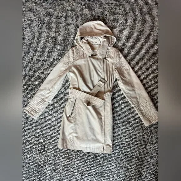 Michael Kors Mk Designer Trench Women's Tan Nude Beige Hooded Coat Jacket Large