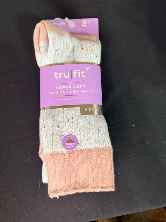 tru fit Super Soft Pink & Cream Crew Socks - 2‎ Pack