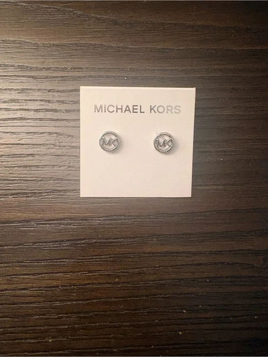 NEW Michael Kors Silver Logo Stud Earrings