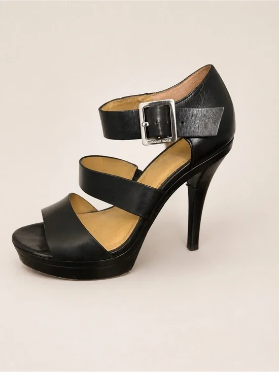 Michael Kors Black Leather Triple-Strap Platform Stiletto Sandals