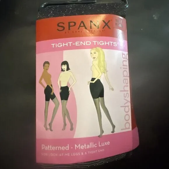 Spanx Black & Silver Metallic Luxe Body Shaping Tights Size E MSRP $32