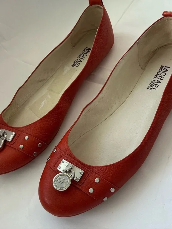 Michael Kors Red Leather Ballet Flats Logo Pendant Hamilton padlock shoes