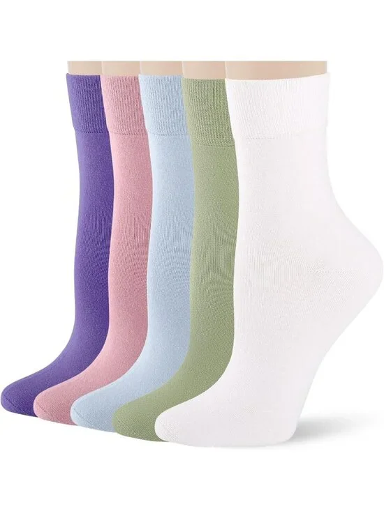 Soft Combed Cotton Crew Socks for Women - 5 Pairs Breathable Everyday Casual
