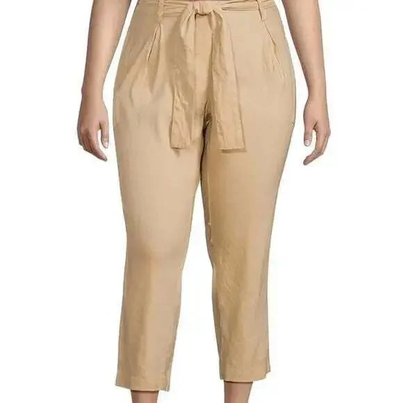 Calvin Klein Women's Beige Capri Tie-Waist Pants Size 16 New with Tags