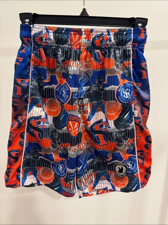 Boys Blue and Orange Baseball Graphic Athletic Shorts