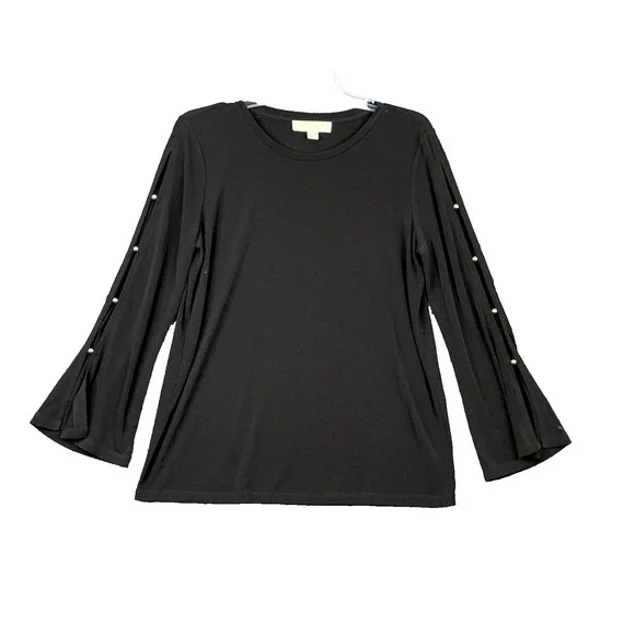 Michael Kors Top Womens Medium Black Slit Sleeve Round Neck Gorpcore Streetwear