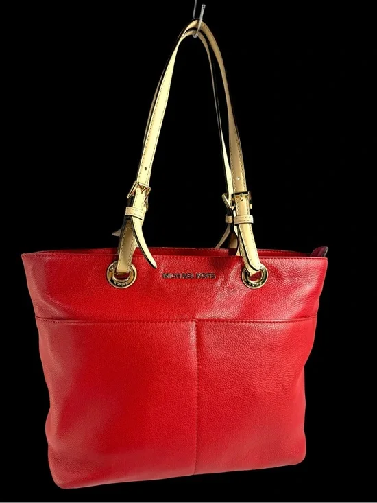 Michael Kors Red Leather Tote with Cream Shoulder Straps