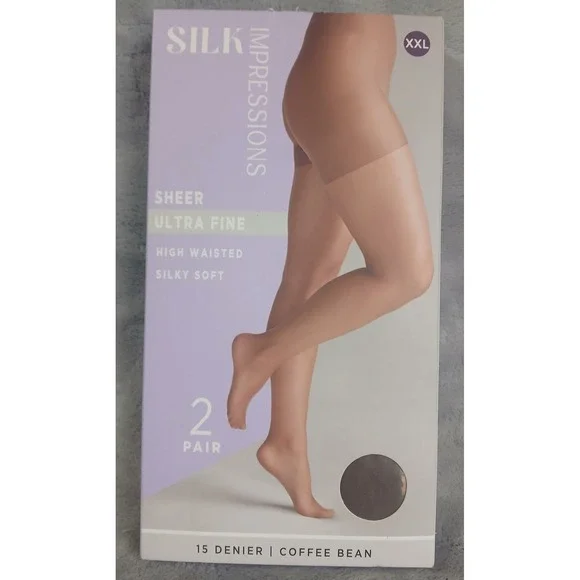Silk Impressions Sheer Ultra Fine High Waisted Pantyhose‎ 2 Pair Coffee Bean XXL