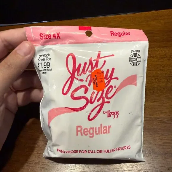 Vintage Just My Size by L'eggs Pantyhose Off Black Sheer Toe Size 4X NIP NOS