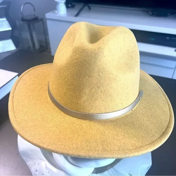 Camel Panama Fedora Hat Wide Brim Felt Hat Vegan Stylish Boho Fashion