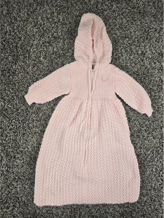Vintage 1960s Little Show Offs Baby Girls Sz 3-6M Crochet Knit Sleep Dress Pink