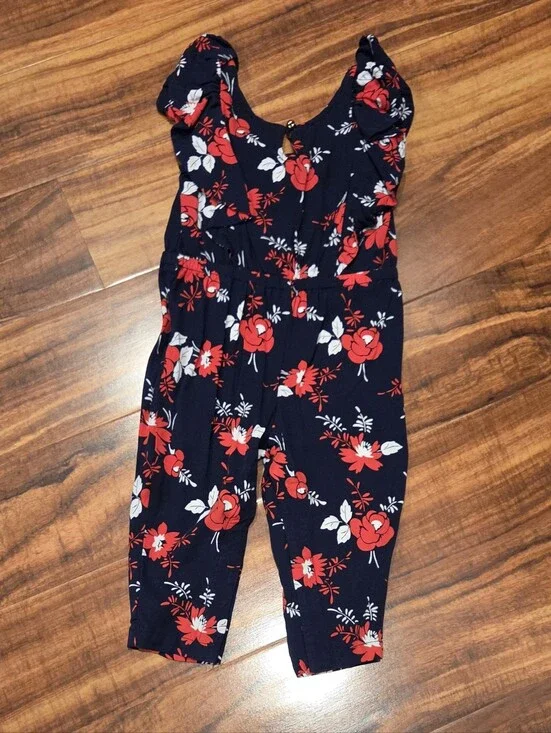 Janie and Jack 18-24 Months Navy/Red Floral Jumpsuit