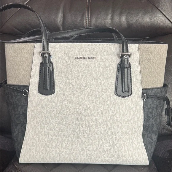 Michael Kors Monogrammed Cream and Black Tote