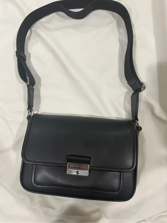 Michael Kors Black Leather Crossbody with Silver-Tone Lock