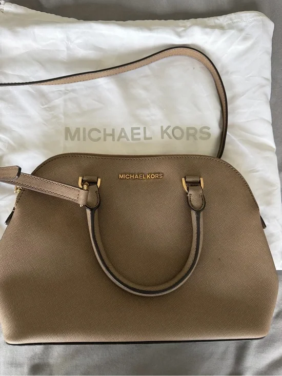 Michael Kors Taupe Saffiano Dome Satchel with Gold Hardware