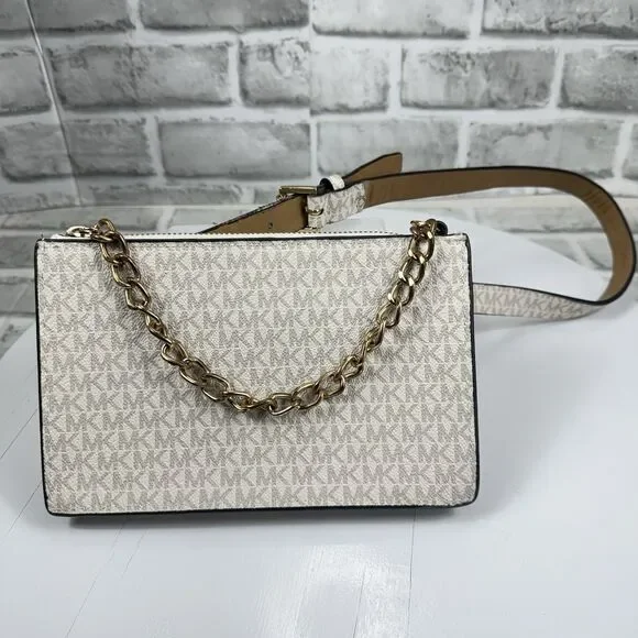 Michael Kors MK Signature Vanilla Fanny Pack Belt Bag Size Small W/Gold Detail