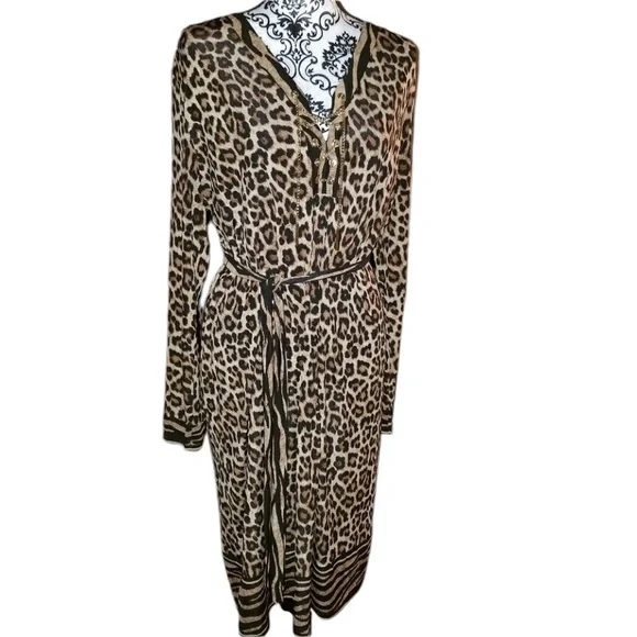 Micheal  Kors size XL black leopard print dress gold chain detail optional belt